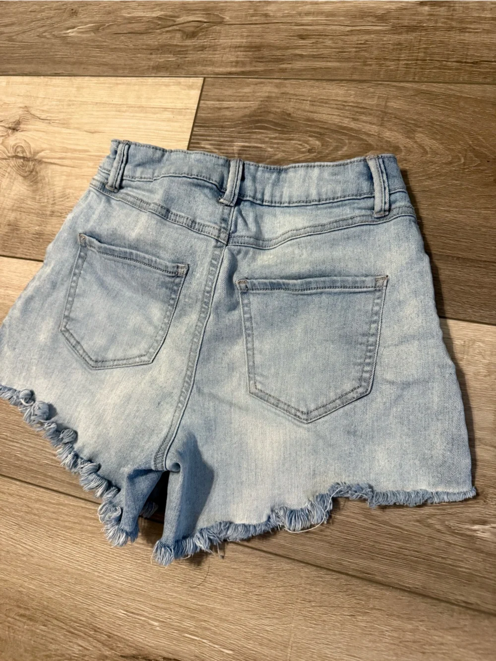 Rewash Light Blue High-Waist Frayed Denim Shorts